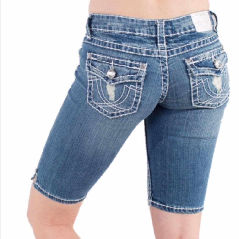 🔴 CLEARANCE 🩳 LA IDOL RIPPED DESTROYED DISTRESSED LONG JEAN BERMUDA SHORTS Sz 3 - Picture 4 of 10